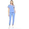 Dagacci Medical Uniform Women and Men Unisex 4-Way Stretch Jogger Scrub Set, Ceil Blue, XS