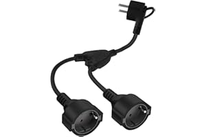 DKTYGER Doppelstecker für Steckdose, Verlängerungskabel mit 2 Schuko Steckdosen, 2 in 1 Steckdosenadapter mit Flexible Kable, Verlängerungskabel Doppelstecker Mehrfachsteckdose 3 * 1.5 mm² Schwarz