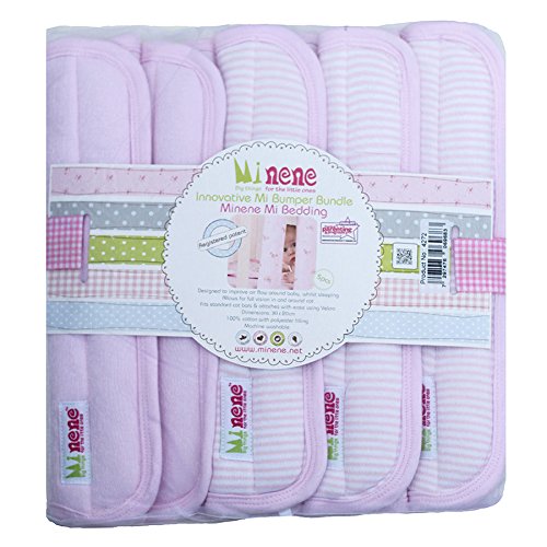 Minene Individual Bumpers (Pack of 5, Pink/ White Stripes)