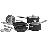Ninja ZEROSTICK Stackable Cookware 5-Piece Pan Set, Non-Stick, 3 Saucepans with Oven-Safe Glass Lids & 2 Frying Pans, Long La