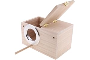 PINVNBY PIVBY Parakeet Nest Box Bird House Budgie Wood Breeding Box for Lovebirds, Parrotlets Mating Box (M:7.94.74.7 inch)