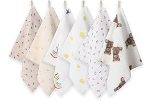 Norinori Baby Washcloths Muslin Cloths - Muslin Squares Hanky Soft Reusable Newborn Face Towels 6Pack 100% Cotton 10"X10" 6Layers Baby Wash Cloths for Boys Girls Great Shower Gift