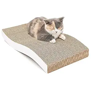 Cat Scratcher Pad Cardboard Scratchers with Wave Curved Catnip Catch Board Mat, Save Your Furniture - Scratcher Toy for Cat Training Pet (Pack of 1)