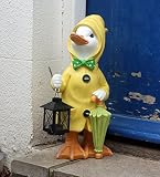 Con una lámpara de té. Dally Puddle - Figura decorativa de pato con linterna de té y paraguas