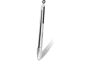 Anaeat Extra Long Stainless Steel Grilling Locking Tong, 17 inch/ 43 cm Sturdy Coiled Spring Kitchen Food Tong with Non-Slip Silicone Grip for BBQ, Baking, Cooking - Heat Resistant up to 480°F (Black)