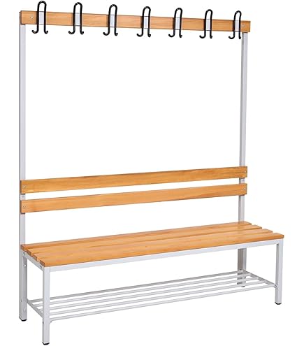 furni24 Bankje voor kleedkamers b x h x d: 200 x 42 x 40 cm, kleedbank, kleedbank, garderobebank, sportbank, bank met echt hout voor fitnessstudio, antraciet, 200 cm met schoenenrek