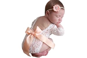 Blausky Costume pour nouveau-né, costume de séance photo, grenouillère en dentelle dos nu avec nœuds, tenue de bébé, accessoire de photographie pour bébé, blanc