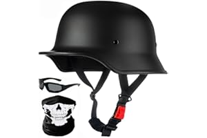 SYEBVTQ Retro Deutsche Motorrad Halbhelme mit ECE Motorradhelm für Herren und Damen Vintage Halbschalenhelm Jethelm Retro Chopper Helm für Bike Fahrrad Cruiser Moped Scooter Offenem Helm