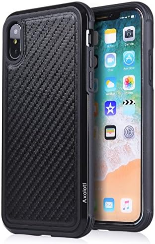 iPhone X Case, Axolotl Defence Cover [TPU + Metal Frame] [Shockproof Drop Protection] [Support Wireless Charging] Classical Business Stylish Case for Apple iPhone X- Black Carbon Fiber