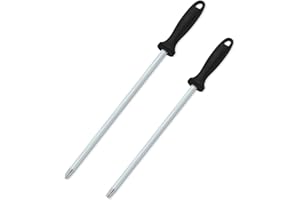 Pleafind acciaino, 2 pezzi affilacoltelli professionale (38.4 cm, 35.5 cm), acciarino affilacoltelli con impugnatura confortevole, acciaio adatto a molti tipi di coltelli, chaira nero