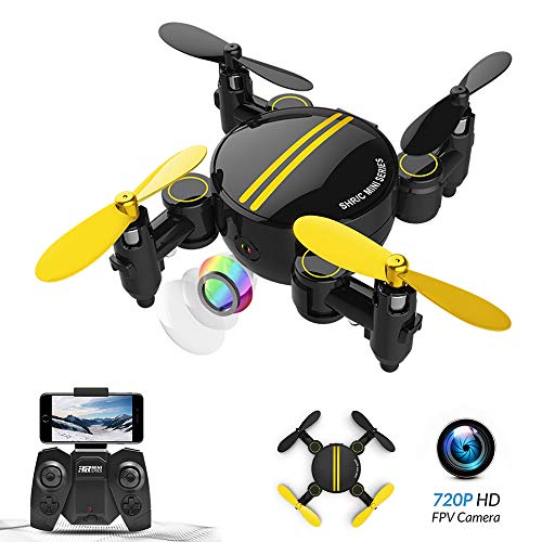 Rolytoy VraiJouet Mini Drone Plegable, App Control WiFi FPV con cámara Video en Vivo 720P HD, RC Pocket Drone RTF Quadcopter, Modo sin Cabeza, Volteo de 360 °, Altitud, Inicio con una tecla (Negro)
