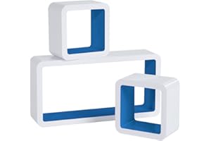 WOLTU Lot de 3 Étagère Murale Cube en MDF, étagère CD Livres étagère,Blanc Bleu Foncé RG9229dbl