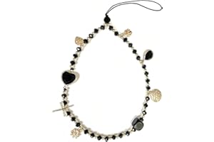 ZILZUFA Cordon Telephone Portable, Bijoux de Telephone, Dragonne, Longe, 1 Pièce Cristal Anti-perte étui Pendentif Chaîne (Noir)