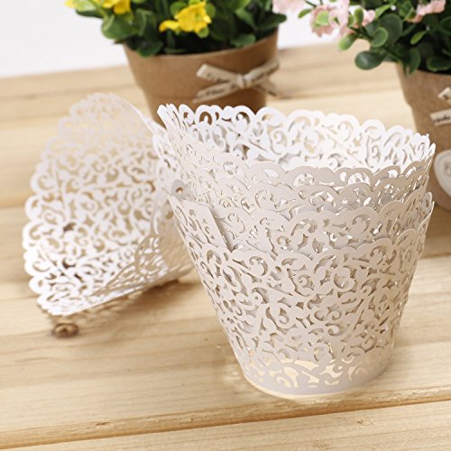 LEADSTAR 50 Stück Cupcake Wrappers Kuchen Muffin Pappbecher Förmchen Lasergeschnitten Baken Cup für Hochzeit Geburtstag Party - 5
