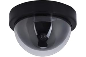 DIOCHE Dummy Fałszywy Symulowany Nadzór Bezpieczeństwa Kamera Kopułkowa CCTV Wewnętrzna Zewnętrzna z Jednym światłem LED, Ostrzegawcza Naklejka Ostrzegawcza z 1 szt. Światłem LED