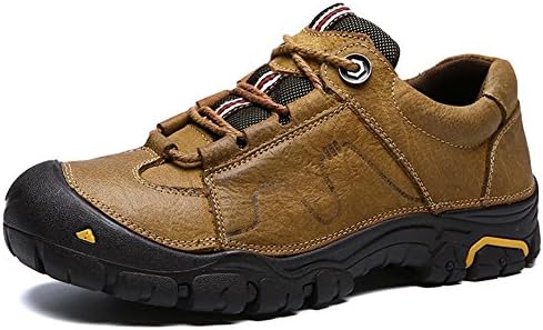 Coolgoing Men hiking shoes Genuine Leather leisure shoes male waterproof non - slip wearable sports shoes low rise trekking camping shoes , khaki , 44