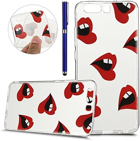 FESELE Huawei P10 Plus Case,Huawei P10 Plus Soft Gel TPU Transparent Cover,Ultra-Thin Slim,Anti Slip, Scratch Resistant Silicone Protective Cover for Huawei P10 Plus,Flexible Silicone Back Soft Smart Phone Sleeve for Huawei P10 Plus + 1*Blue Stylus Pen-Lips