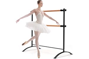 COSTWAY Barre de Danse Classique Double Autoportante pour Enfants Adultes, Barre de Ballet sur Pied 120 cm Hauteur Réglable Ø 38 mm en Bois de Hêtre Pose Libre pour Yoga, Exercice