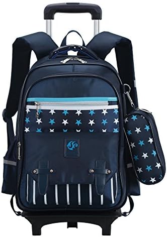 Trolley School Backpack Bags with Wheels for Kids Girls Pupils Primary School Students (Dark Blue A1)