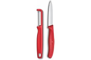 Victorinox Swiss Classic Set de couteaux à légumes avec éplucheur, pour légumes et fruits, 2 pièces, Lame extra tranchante, Rouge