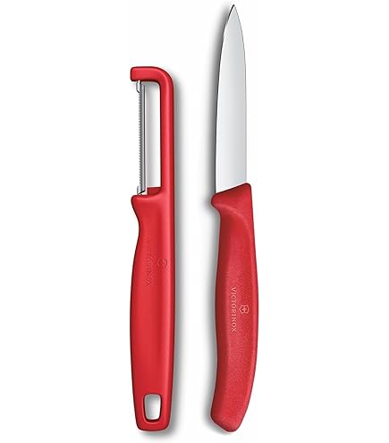 Set Victorinox 2 Pièces : Couteau à Légumes Et éplucheur - Lames Extra Tranchantes En Acier Inoxydable, Manche Rouge Ergonomique