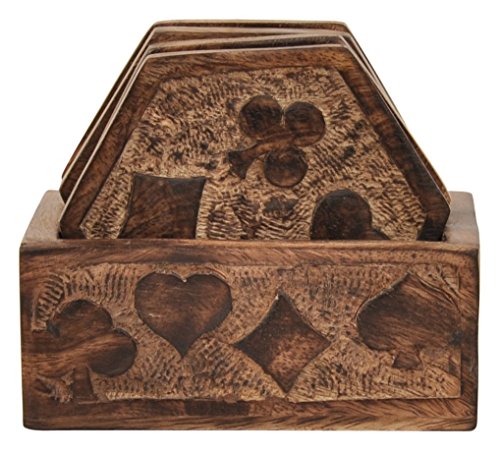 icrafts Set von 4 Mangoholz Getränke Untersetzer mit Halter 10,2 cm ? Handarbeit Casino Untersetzer für Gläser/Bar & Esstisch Zubehör/Bier Dosen - 2