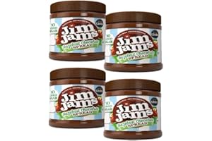 ZAMFOODS Jimjams No Added Sugar Healthy Diabectic Belgium Hazelnut Chocolate Spread 350g, for Pancakes, Porridge, Muffins and Party Food, Unique Recipe, I Mothers & Fathers Day, Christmas (4 Jars, Hazelnut)