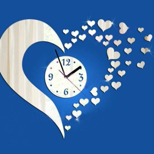 qwer Acrylic mirror clocks DIY mute Jong-love stereo wall creative acrylic hang love heart Z046, Gold