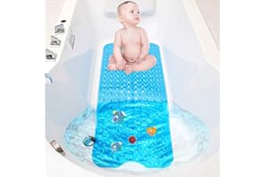 TWBEST Tapis de Baignoire,Tapis de Baignoire Antidérapant, Extra Long Tapis de Bain Lavable en Machine, Tapis de Douche Anti-moisissures avec 200 Ventouse, (100 x 40 cm) (Bleu)