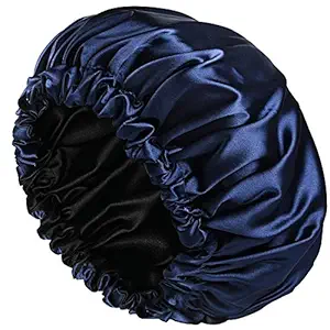 AP SALES Handmade Fully Reversible Luxuries Pure Satin Hair Bonnet satin sleep cap (BLUE)