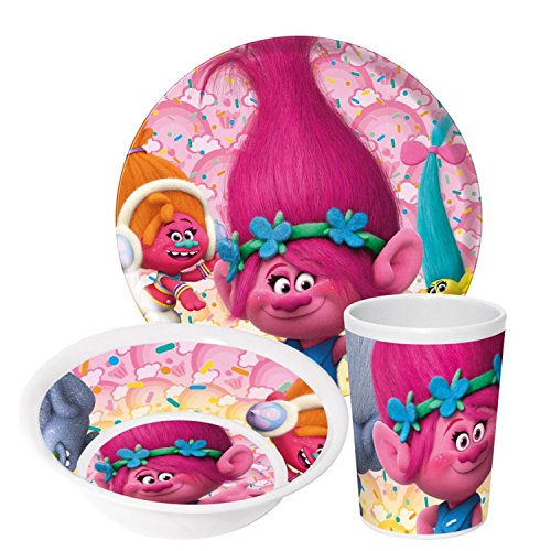 Preisvergleich Produktbild Trolls Poppy Kindergeschirr mit Teller Müslischüssel Trinkbecher - Frühstückset Melamin