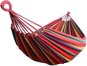 we3 Canvas Fabric Camping Hammock with Carrying Bag for Patio Porch Garden Backyard Lounging Outdoor/ Indoor Hammock (RED, 280*150)