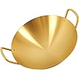 Crega Heavy Stainless Steel Kadai Golden, Traditional Round Base Wok with Double Handles for Stir Fry, Cooking, and Sauteing, Durable and Easy to Clean, Ideal for Home Kitchen (Golden)