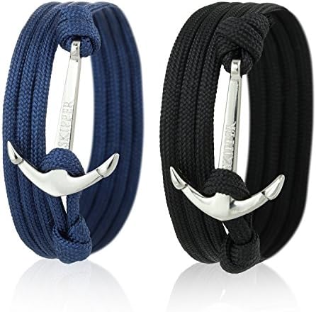Skipper anchor bracelet, wrap bracelet set, 2 pieces with 7063 silver anchor
