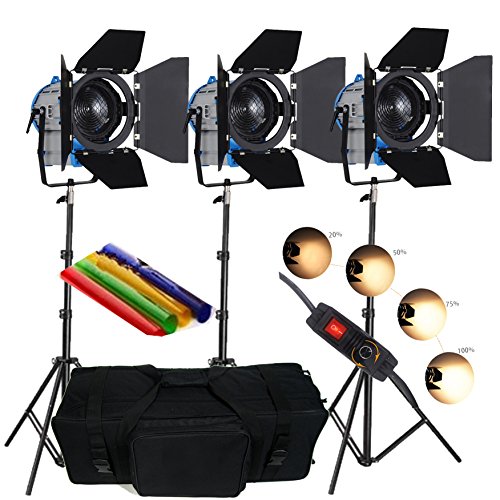 HWAMART® 3 × 300W/ 500W Movie Fresnel Tungsten Spotlight Lighting dimmer video padded bag pro