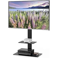 FITUEYES Meuble TV avec Support CantileverTélé Pied Pivotant pour Ecran de 50 à 80 Pouce TV LED LCD PC Plasma avec 2 Etagères pour Ranger AV Equipement TT208001MBUK
