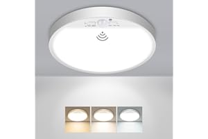 slochi LED Ceiling Light with Motion Sensor, 3000K-4000K-6500K & 100W Equivalent Motion Sensor Lights Indoor, 15W 1500LM 18cm Bathroom Ceiling Light for Bath,Porch,Stairs,Garage