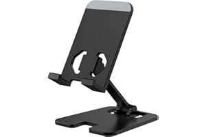 Amzpas Support de téléphone Portable Ajustable en Alliage de Zinc, léger et Facile à Transporter, Support de Téléphone Pliable pour iPhone et Android, Noir