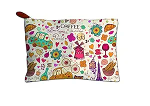 Paper Plane Design Multipurpose Canvas Zipper Pouch (Multicolour, Medium)