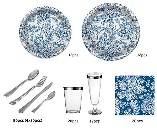 Party Planet Set de Fiesta vajilla desechable con diseño Royal Color Blanco y Azul - 12 comensales - Colección Especial