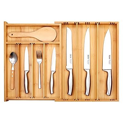Deik Boîte de rangement de couverts, Organiseur de tiroir pour la Cuisine, Range-Couverts en Bambou, Rangement en bois boîte ustensiles de cuisine armoire couteaux, nature