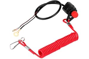 Akozon lanyard kill switch + engine switch, motorcycle outboard lawn mowers emergency stop w/tether cord moped - motor sea