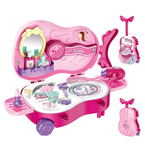 BOWA Maleta Portátil con Forma de Violín, Caja de Maquillaje y joyería, Pretender Juguete Juego de Roles, Juego Educativo y Regalos con 22 Piezas para niños más de 3 años