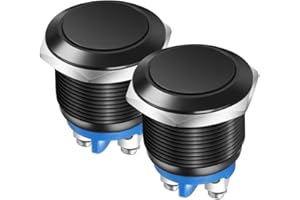 Gebildet 2pcs 22MM Interruptor de Botón Momentáneo IP65 Carcasa de Aleación de Aluminio Resistente al Agua 3A/12V 24V 36 DC 110V 250VAC 1NO Terminal de Tornillo SPST (Carcasa Negra)