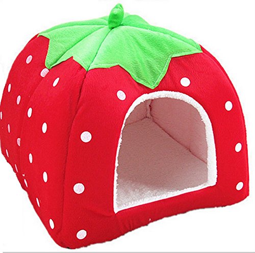 Demarkt 5 Tamaños Suave Caliente Bonito Precioso Mascota Perro Gato Fresa Cama Casa Cálido (Rojo)