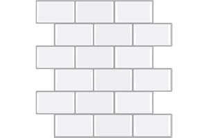 Ecoart 6 Piezas Decorativos Adhesivos Pegatinas de pared, azulejos adhesivos baño, Diseño de Ladrillo Blanco, Efecto 3d, Cenefa Autoadhesivo, Para Baño y Cocina (blanco leche con fondo gris)