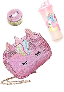 4AJ BAZAAR Unicorn Sequin Cute Purse with Water Bottle for Girls