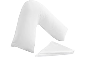 I&S Home V Shaped Pillow with White Pillowcase - Comfortable Triangle Pillow - Orthopaedic, Maternity and Pregnancy Support Pillow, Extra Filled Hollowfibre Soft Support for Neck, Back & Shoulder