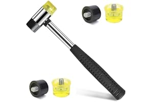 Fixinus Martello in gomma a doppia testa, 25 mm, mini martello in gomma, antiscivolo, per progetti fai da te, pelle, legno, plastica, artigianato, martello in nylon con 4 testine di ricambio