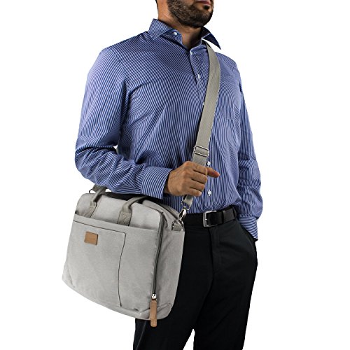 deleyCON Notebook-Tasche bis 15 6    Zoll  39 6cm  Laptop Notebook Netbook Macbook Tragetasche Schultertasche Schutztasche Leinengewebe Hellgrau
